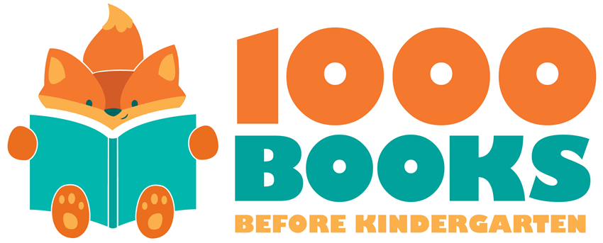 Logo of a cartoon fox reading a book with the banner, 1000 books before kindergarten