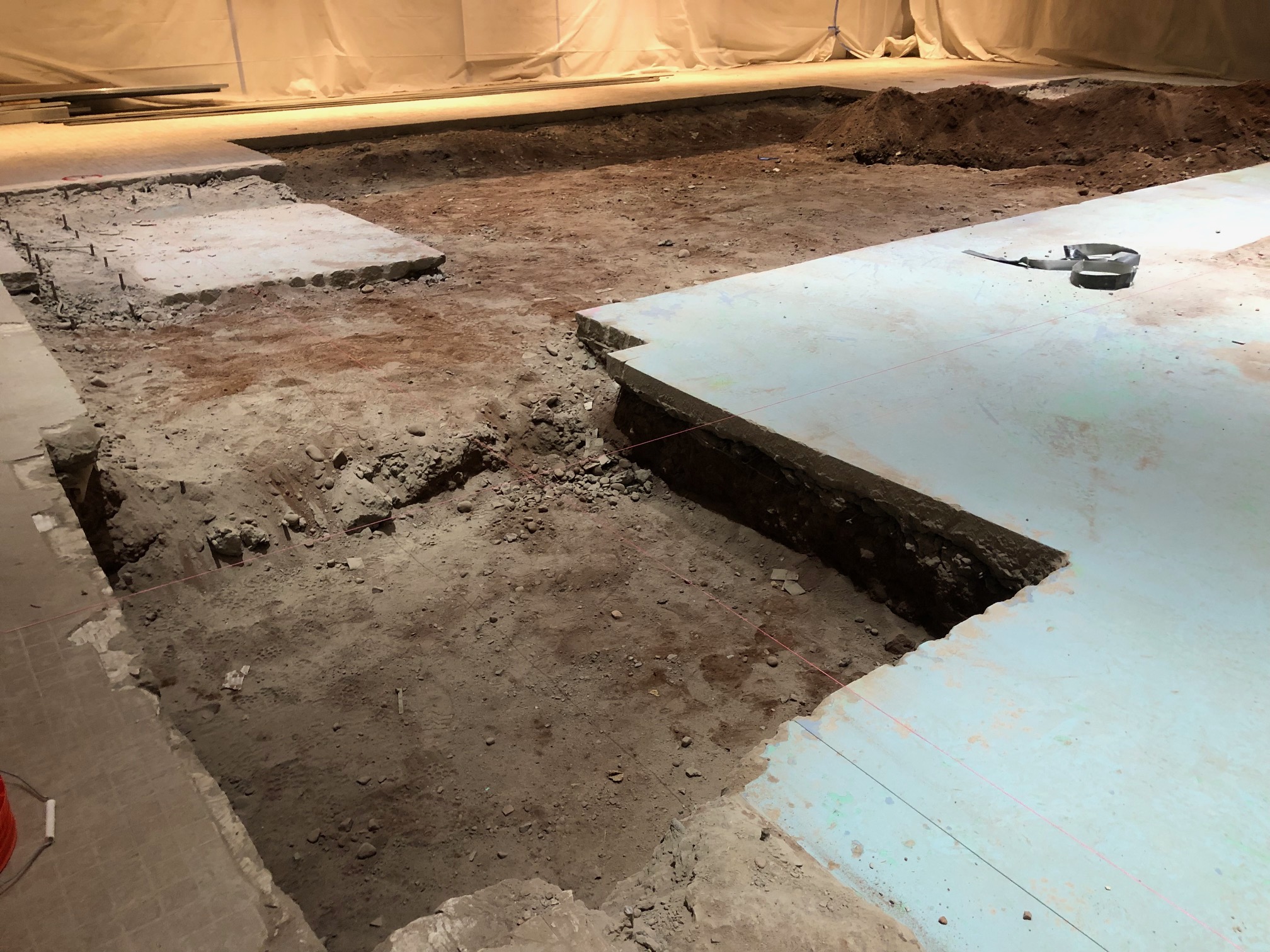 Demolition begins on lower level fountain. Demolition begins on lower level fountain.